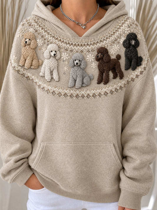 Women's Vintage Poodle Dogs Yoke Isle Print Cozy Hoodie