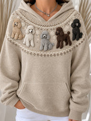 Women's Vintage Poodle Dogs Yoke Isle Print Cozy Hoodie