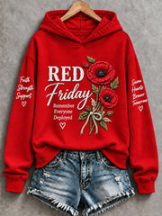 Women's Red Friday Printed Casual Hoodie