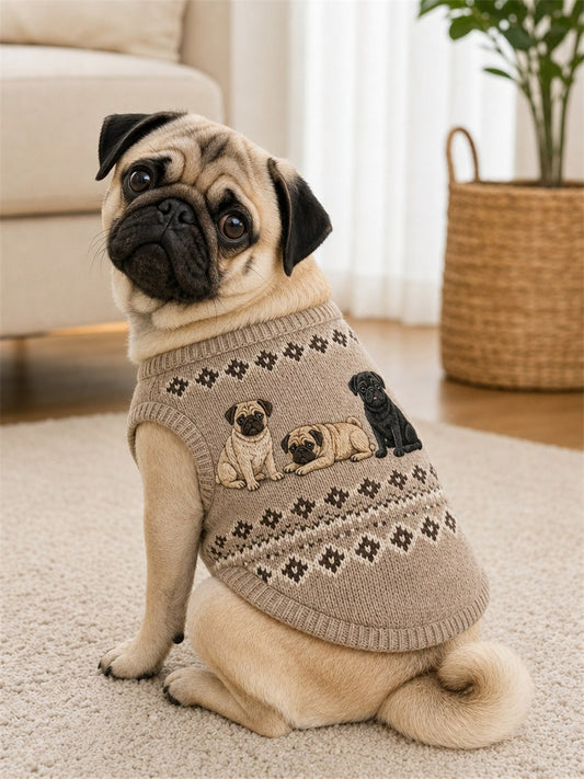 Vintage Pug Dogs Isle Pattern Print Pet Sleeveless Vest