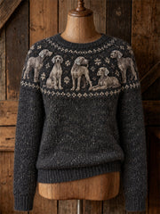 Women's Vintage Weimaraner Dogs Yoke Isle Print crew neck sweater