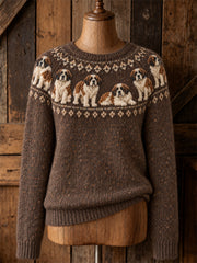 Women's Vintage Saint Bernard Dogs Yoke Isle Print crew neck sweater
