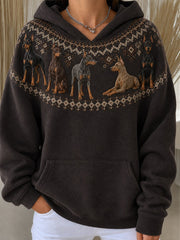 Women's Vintage Doberman Pinscher Dogs Yoke Isle Print Cozy Hoodie