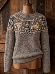 Women's Vintage Cattle Dogs Yoke Isle Print crew neck sweater