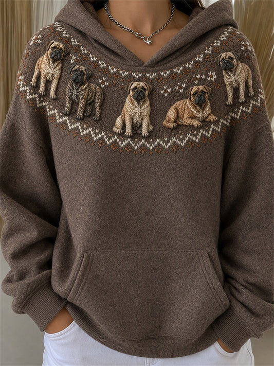 Women's Vintage Mastiff Dogs Yoke Isle Print Cozy Hoodie
