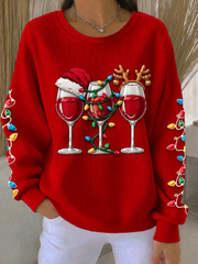 Women's Christmas Ribbed Round-Neck Sweatshirt