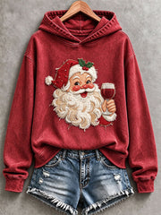 Women's Wine Santa Print Regular Sweatshirt