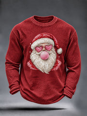 Men's Christmas Santa Print Waffle Long Sleeve T-Shirt