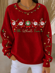 Women's Fun Santa Claus print Ribbed Round-Neck Sweatshirt
