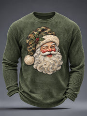 Men's Christmas Camouflage Santa Claus Print Casual Waffle Long Sleeve T-Shirt