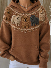 Women's Vintage Chow Chow Dogs Yoke Isle Pattern Print Cozy Hoodie