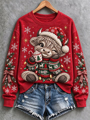 Women's Christmas Highland Cow Print  Sweatshirt