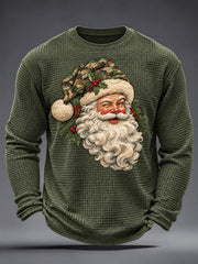 Men's Christmas Camouflage Santa Claus Print Casual Waffle Long Sleeve T-Shirt