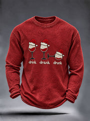 Men's "Drink Drank Drunk" Christmas Print Waffle Long Sleeve T-Shirt