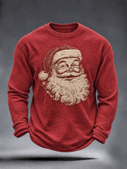 Men's Vintage Santa Claus Christmas Print Waffle Long Sleeve T-Shirt
