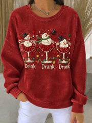 Women's "Drink Drank Drunk" Christmas Print Sweatshirt