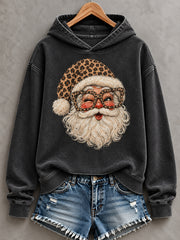 Women's Christmas Santa Claus Leopard Print Casual Hoodie