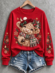 Women's Christmas Highland Cow Print  Sweatshirt