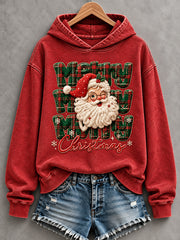 Women's Christmas Santa Claus Plaid Print Casual Hoodie
