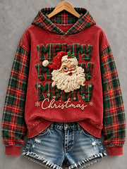 Women's Christmas Santa Claus Plaid Print Casual Hoodie