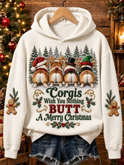 Women's Corgis Wish You Nothing Butt A Merry Christmas Print Cozy Hoodie