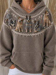 Women's Vintage Cattle Dogs Yoke Isle Pattern Print Cozy Hoodie