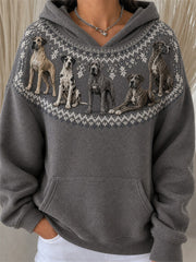 Women's Vintage Great Dane Dogs Yoke Isle Pattern Print Cozy Hoodie