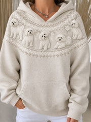 Women's Vintage Maltese Dogs Yoke Isle Pattern Print Cozy Hoodie