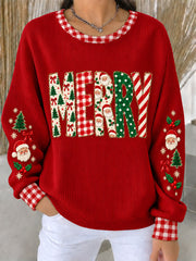 Women's Merry Christmas Ribbed Round-Neck Sweatshirt