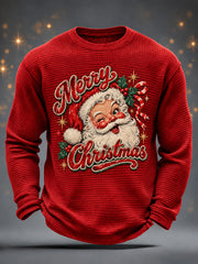 Men's Funny Christmas Santa Claus Print Casual Waffle Long Sleeve T-Shirt