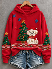 Women's Christmas Tree Cute Dog Art  Regular Hoodie