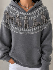 Women's Vintage Weimaraner Dogs Yoke Isle Pattern Print Cozy Hoodie