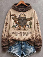 Women's Retro Westren Style Dogs Lover Art Printed Hoodie