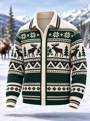 Men's Winter Moose Geometric Totem Print Casual Cardigan
