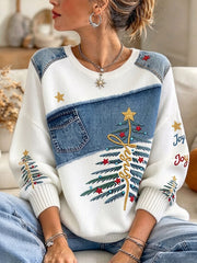 Women's Christian Jesus Christmas Tree Print Casual Sweater