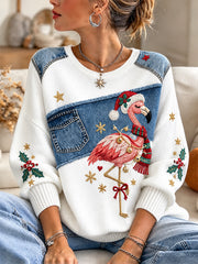 Women's Christmas  Flamingo Print Casual Sweater