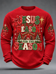 Men's Jesus Is The Reason For The Season Print Waffle Long Sleeve Top