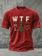 Men's Christmas Wine Tree Family Print T-shirt