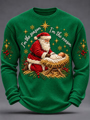 Men's Jesus Is The Reason For The Season Print Waffle Long Sleeve Top