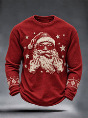 Men's Christmas Santa Print Waffle Long Sleeve T-Shirt