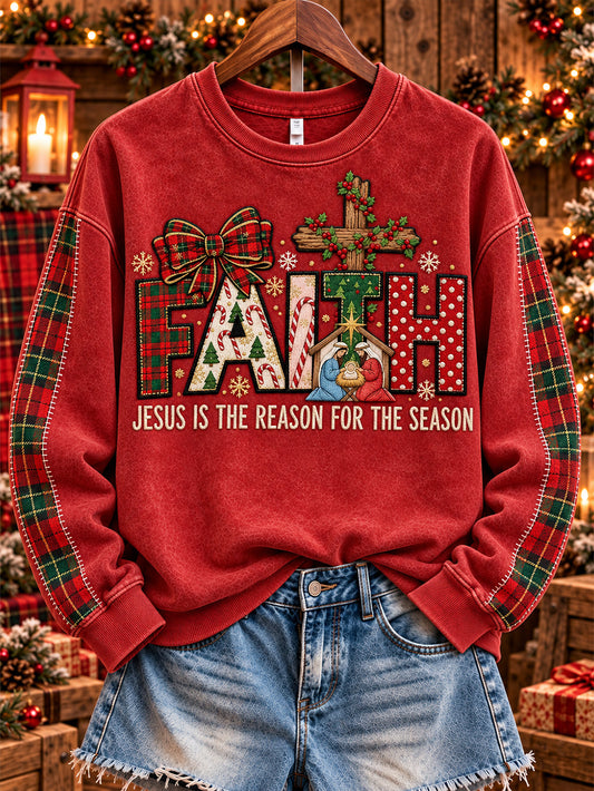Women's Jesus is the reason for the season pattern causal sweatshirt