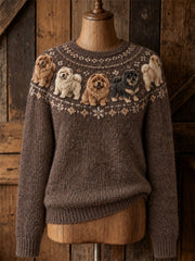 Women's Vintage Chow Chow Dogs Yoke Isle Print crew neck sweater