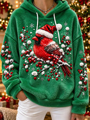 Women's vintage christmas Northern Cardinal Flannel Hoodie