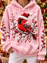 Women's vintage christmas Northern Cardinal Flannel Hoodie