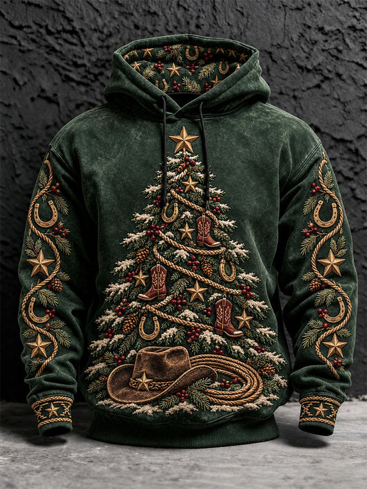Men's Western Christmas Tree Print Hoodies