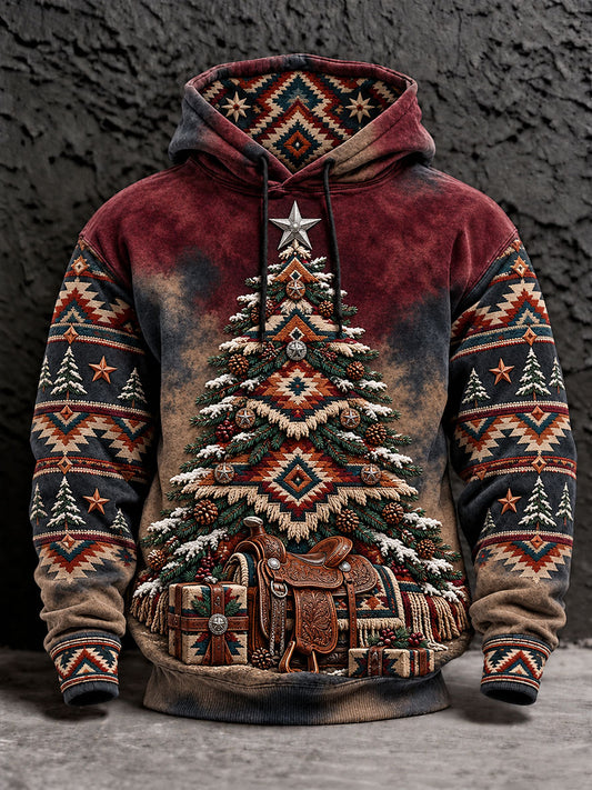 Men's Western Christmas Tree Print Hoodies