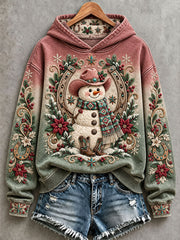 Women's Western-style Christmas snowman print hoodies