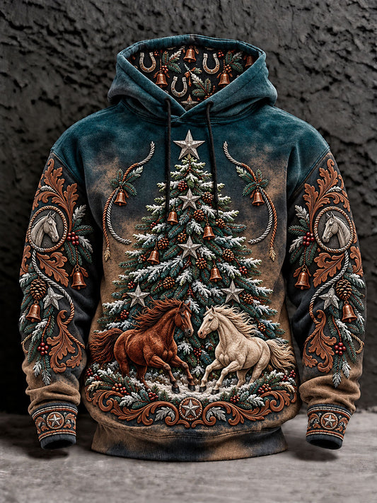 Men's Western Christmas Tree Print Hoodies
