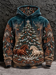 Men's Western Christmas Tree Print Hoodies