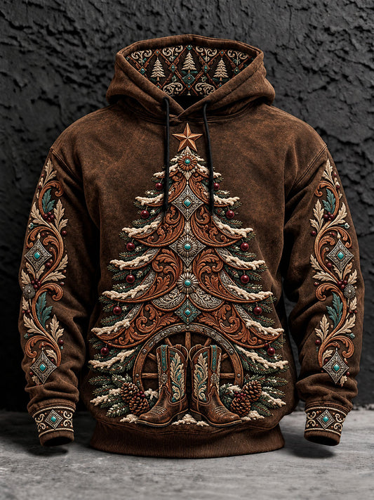 Men's Western Christmas Tree Print Hoodies